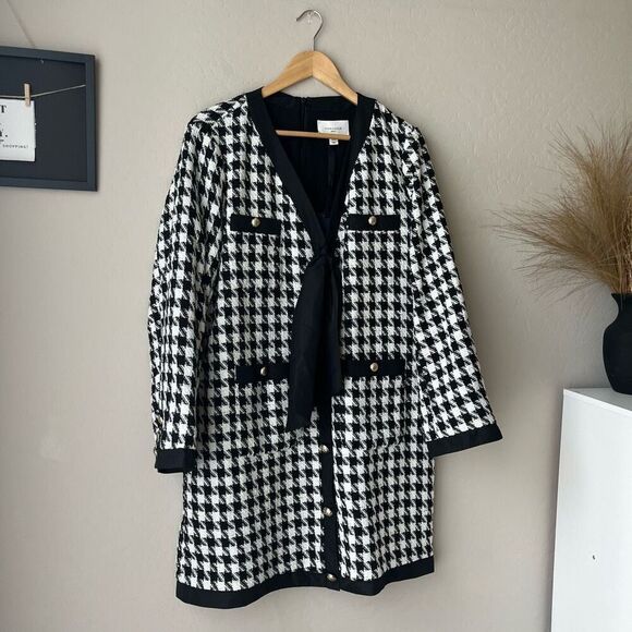 NEW Tuckernuck Pomander Place Tweed Coco Houndstooth Mini Dress Black White XXL - Picture 3 of 8